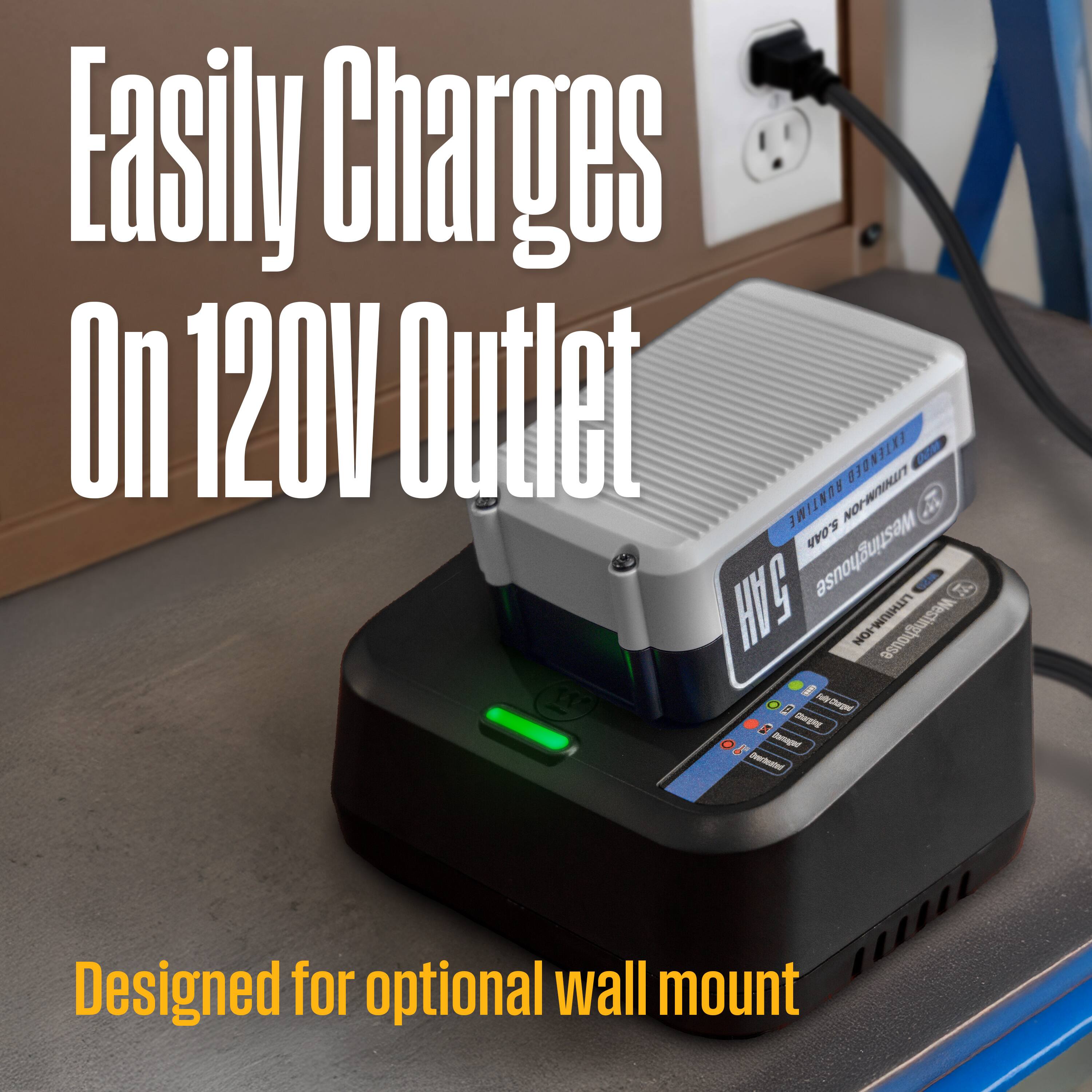 Easily Charges On 120V Outlet  
Extended Runtime  
Designed for optional wall mount