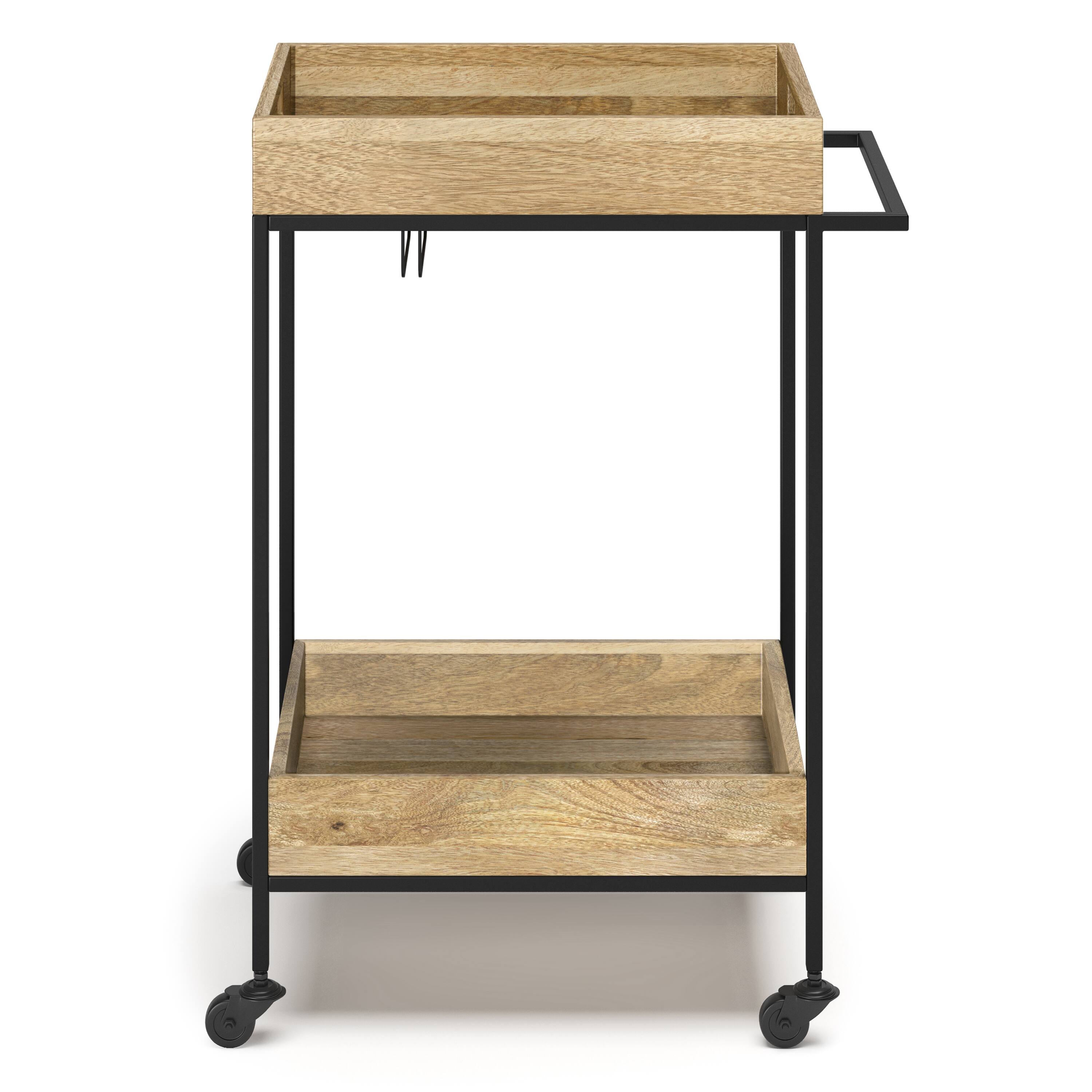 Alt View 1. Simpli Home - Simons SOLID MANGO WOOD Industrial Contemporary 24 inch Wide Bar Cart in Natural - Natural.