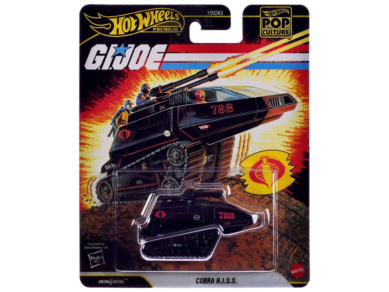 Hot Wheels Premium GI Joe HXD63 Hot Wheels Pop Culture T 78B 2 GH7c EE 9A 788 CAL  
Licensed by Sous licence de Hasbro - META METAL | METAL METAL COBRA H.I.S.S.  
Mattel