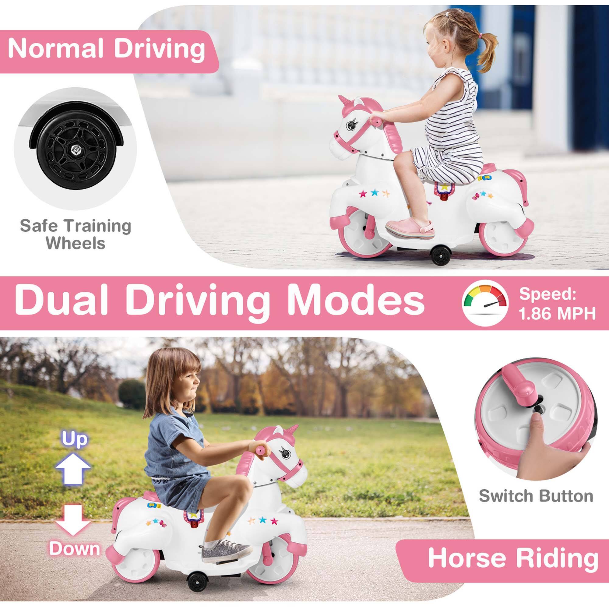 Normal Driving
Safe Training Wheels
Dual Driving Modes
Speed: 1.86 MPH
Up
Down
Switch Button
Horse Riding