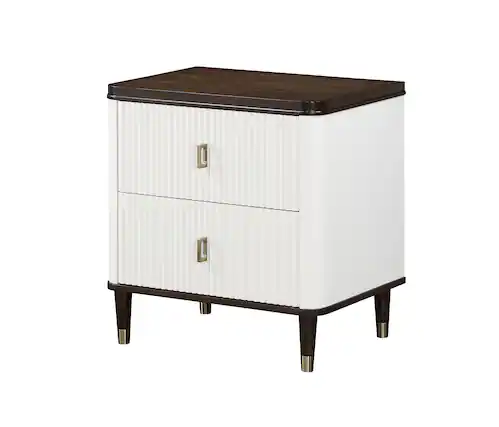 Front. Tiramisubest - White & Walnut Night Stand with USB Port and Smooth-Glide Drawer - White.