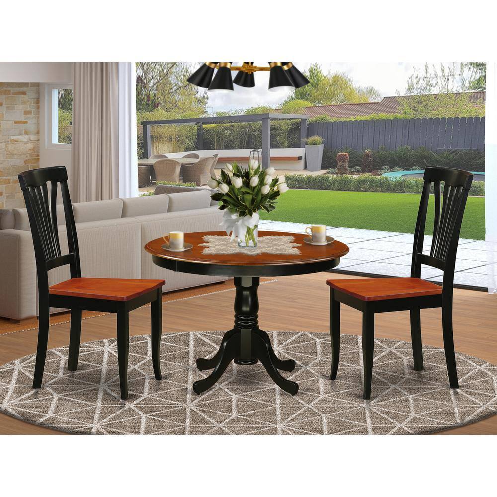 Back. East West Furniture - 3 Pc set with a Round Table and 2 Wood Dinette Chairs in Black and Cherry - Black & Cherry.