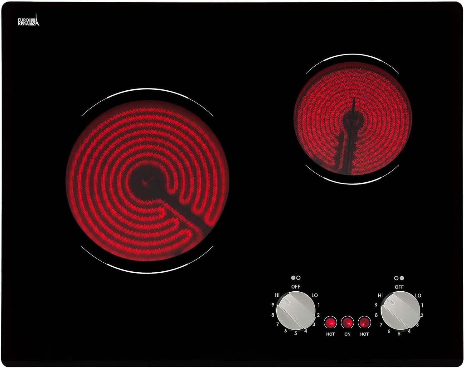 Mirfee - Ultra-Compact 21" Built-In Electric Cooktop: 2 Burner, 9-Level Knob Control, 3700W, UL Certified - Black