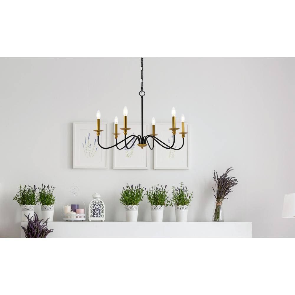 Angle. Living District - Rohan 30 inch chandelier in matte black and brass - Brass And Black.