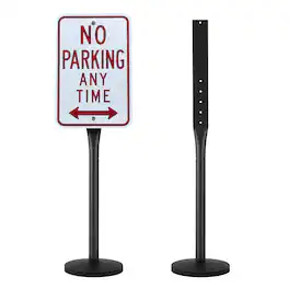 VEVOR - Cast Iron Sign Post,4 ft Portable Heavy Duty Steel Post Sign Holder with Hard Plastic Base & Wheels,U-Channel Sign Stand - Black