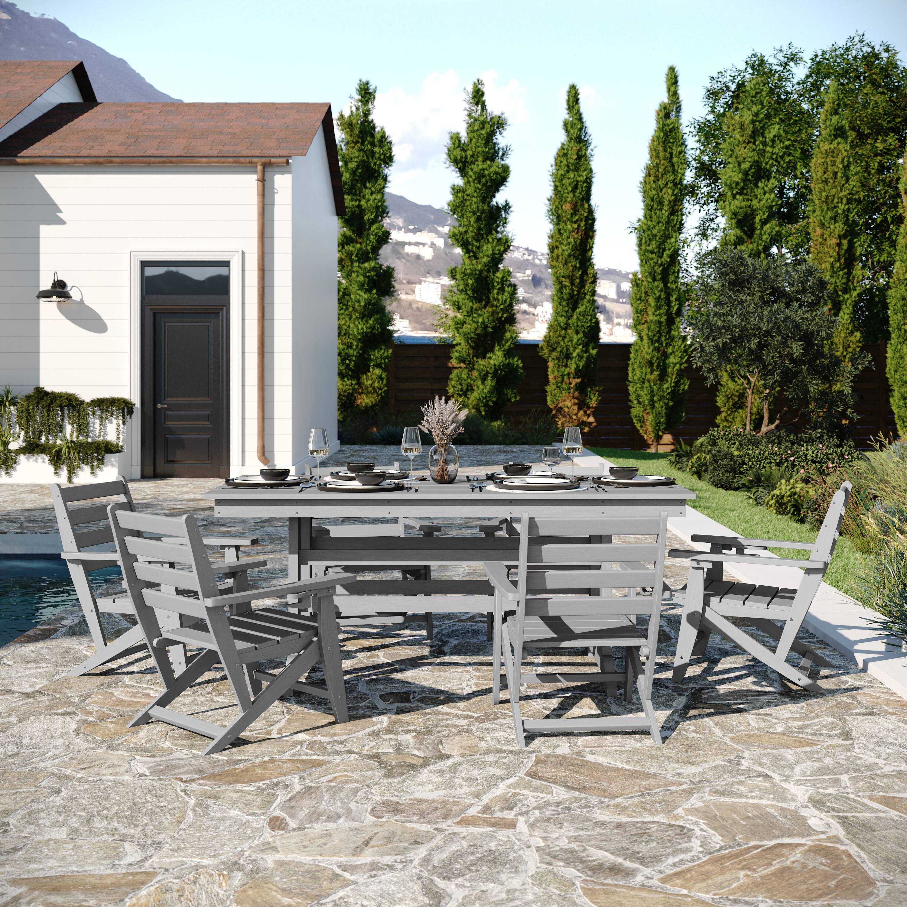 Alt View 1. Flash Furniture - Tolleson Commercial 7 Piece Adirondack Dining Set with 72" Rectangle Indoor/Outdoor Recycled HDPE Table and 6 Chairs wit - Gray.