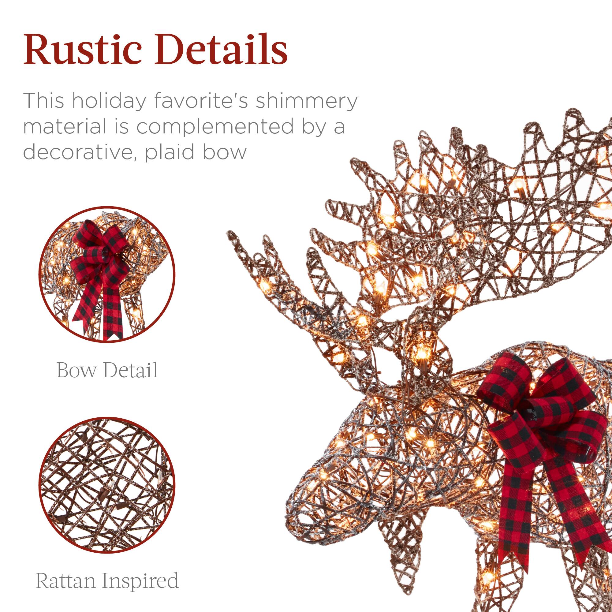 Rustic Details

This holiday favorite's shimmering material is complemented by a decorative, plaid bow

Bow Detail

Rattan Inspired