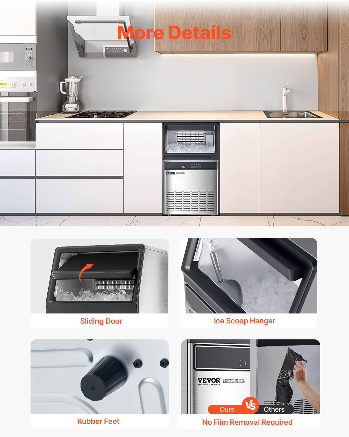 More Details! Sliding Door Ice Scoop Hanger Rubber Feet Ours VS Others No Film Removal Required