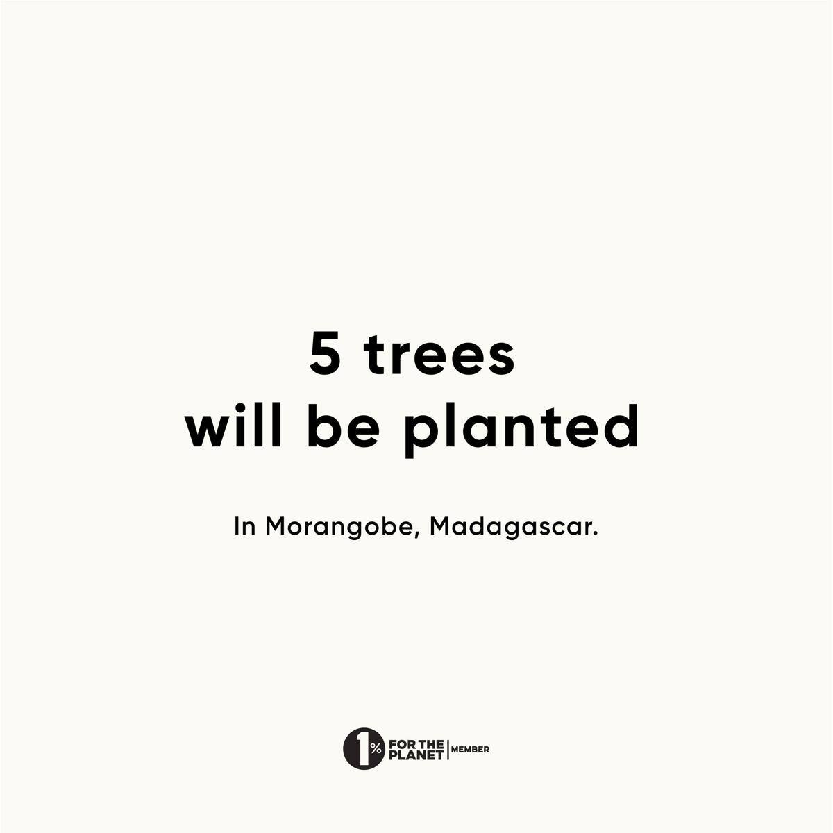 5 trees will be planted in Morangobe, Madagascar. 1% FOR THE MEMBER PLANET
