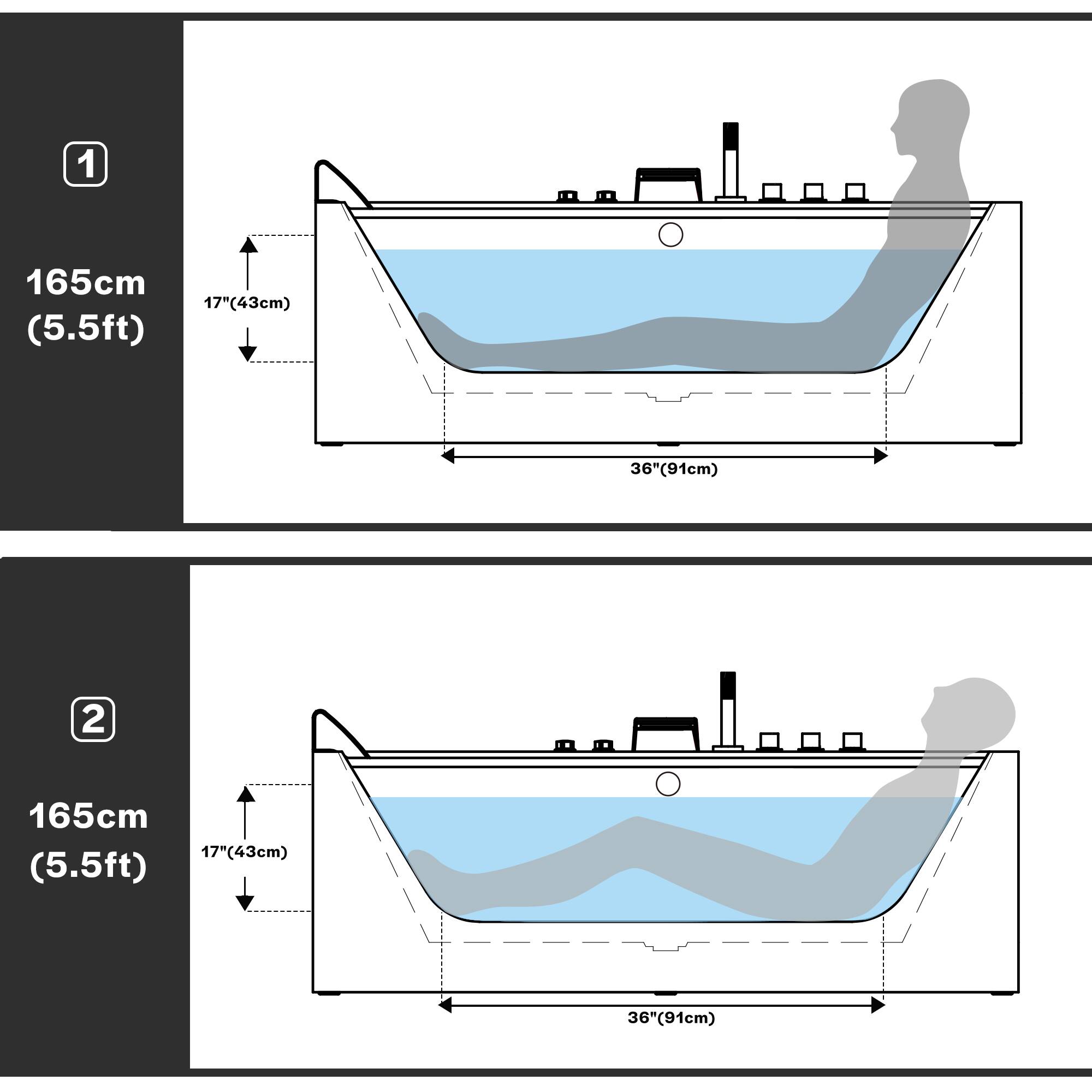 1. 165cm (5.5ft)  
   17" (43cm)  
   36" (91cm)  

2. 165cm (5.5ft)  
   17" (43cm)  
   36" (91cm)