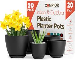 Campior - Plastic Plant Pots Set of 20 – Stackable, Durable, with Drainage, for Indoor & Outdoor Use - Black