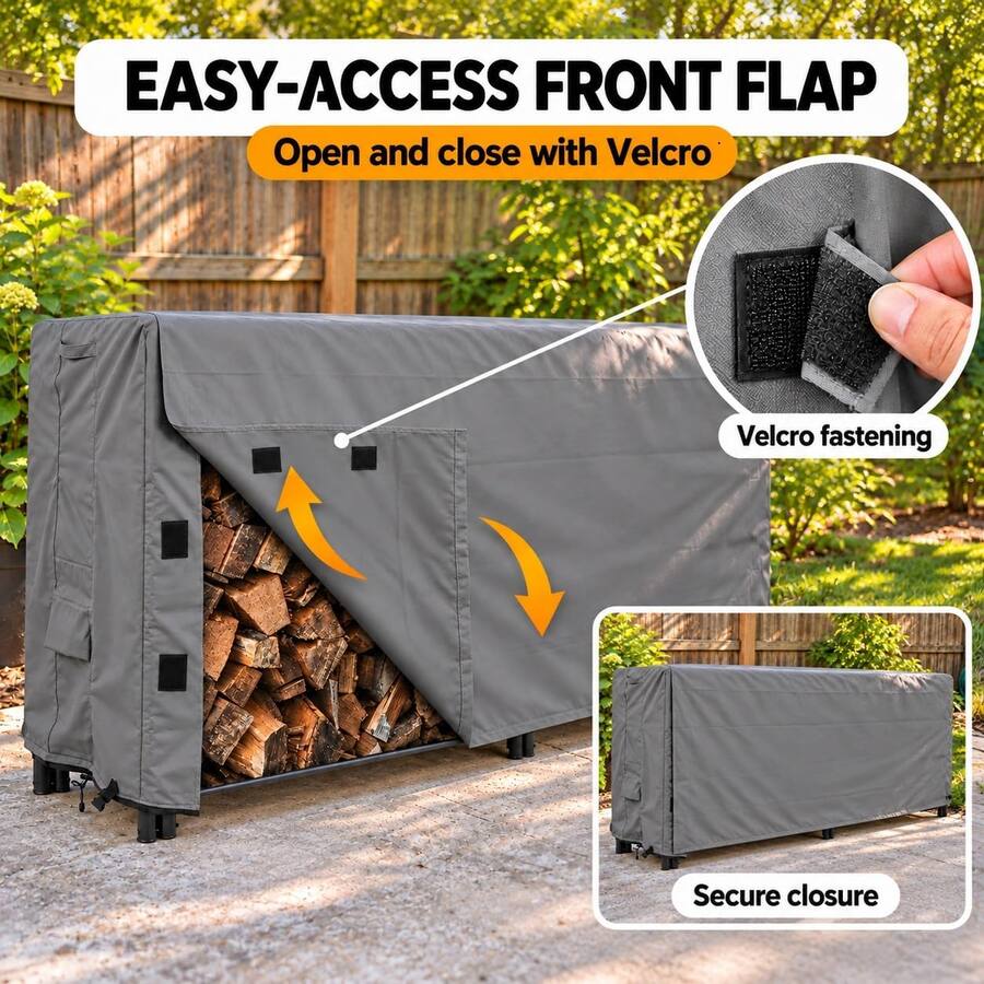 Flap Support Racks KHOMO GEAR Firewood Rack Cover 8ft Waterproof, Outdoor Log Rack Cover ...