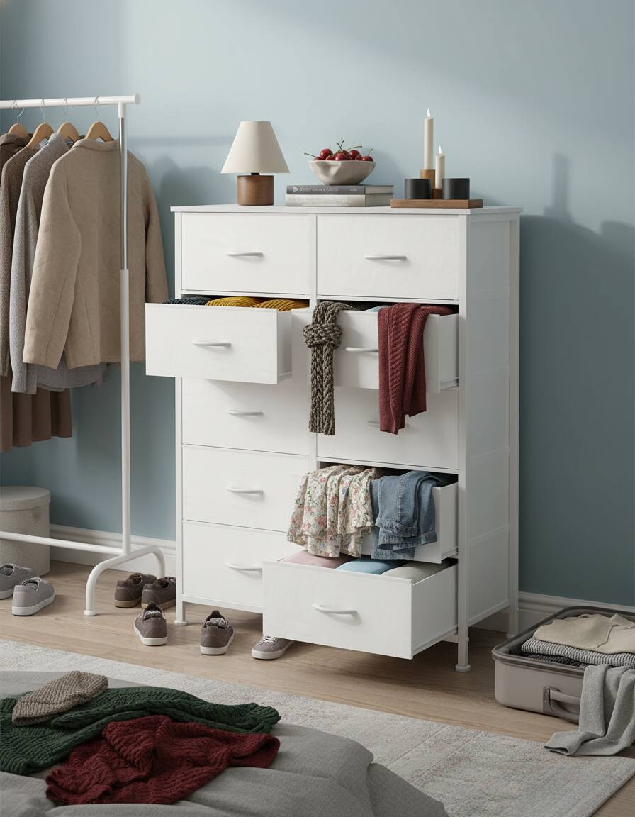 Alt View 4. AOITUN - Tall 10-Drawer Fabric Dresser, White Vertical Storage Tower with Metal Frame, Chest of Drawers for Bedroom Closet. - White.