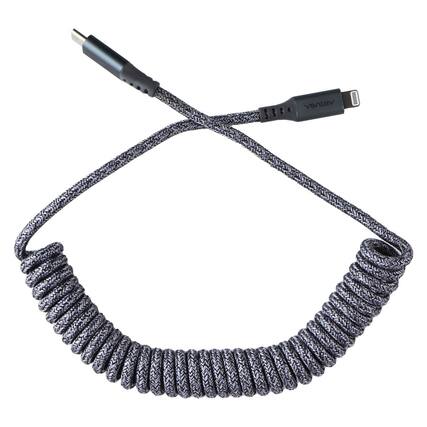 Front. Ventev - (3-Foot) Tangle-Free Charge/Sync Helix Coiled USB-C to 8-Pin Cable - Gray - Gray.