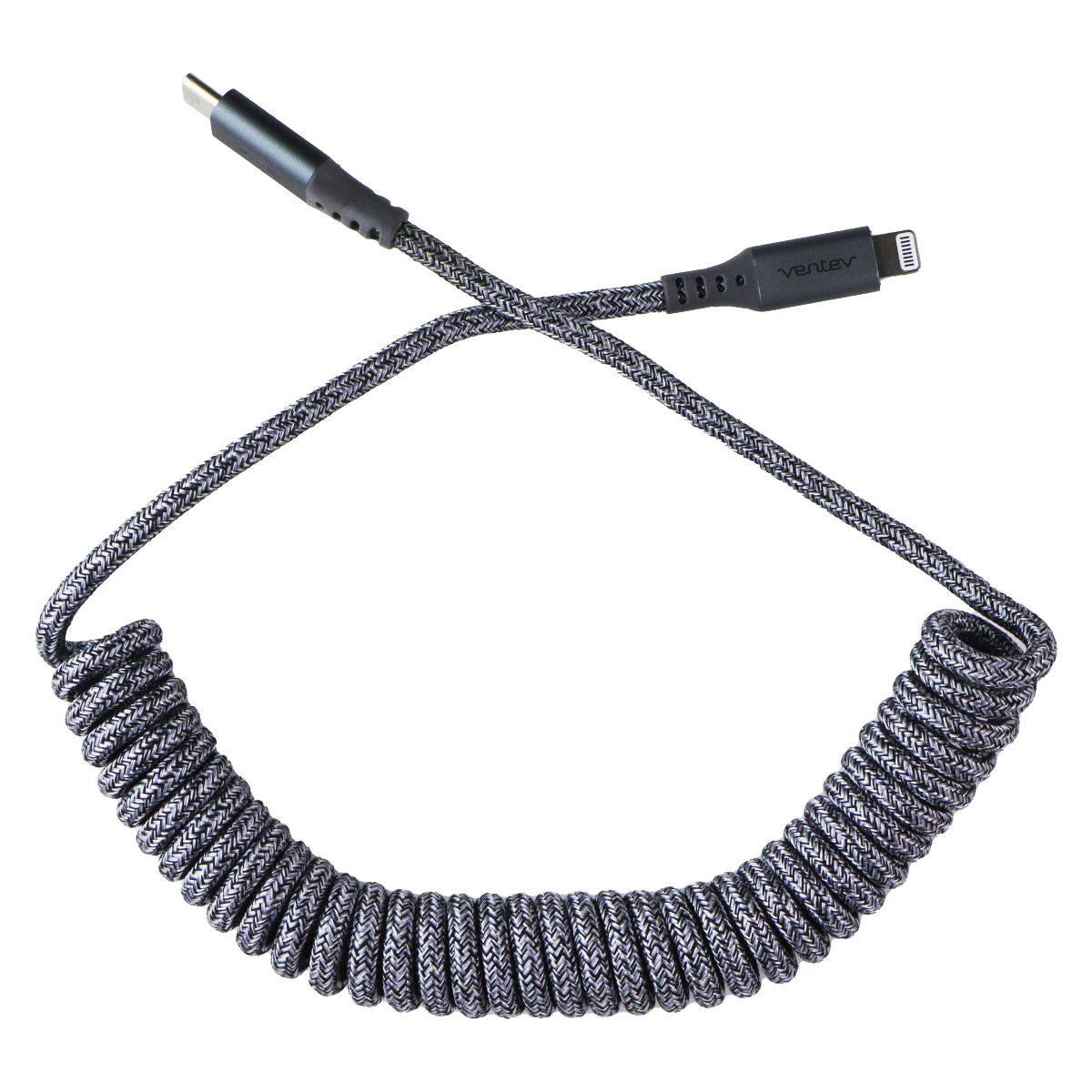 Ventev - (3-Foot) Tangle-Free Charge/Sync Helix Coiled USB-C to 8-Pin Cable - Gray