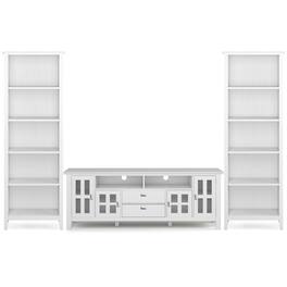 Simpli Home - Artisan Solid Wood Contemporary 72 inch Wide TV Stand with Two 26 inch Wide 5 Shelf Bookcases (Set of 3) - White