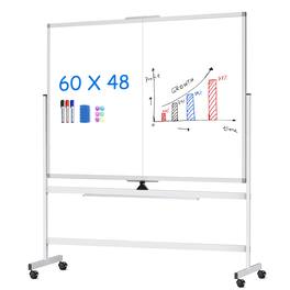 HOMLUX - 60 x 48 inches Double Sided Rolling Bulletin Boards Whiteboards Presentation Supplies Board Dry Erase Board - White