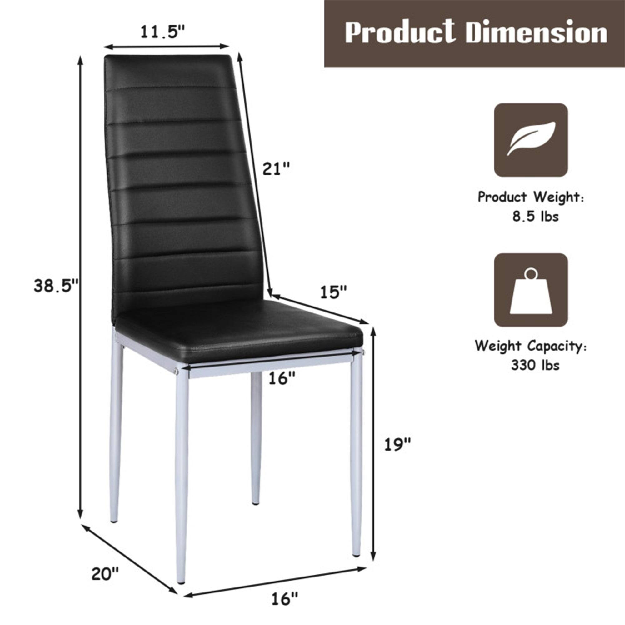 11.5"  
Product Dimension: 21" x 15" x 38.5" x 19" x 20" x 16"  
Product Weight: 8.5 lbs  
Weight Capacity: 330 lbs