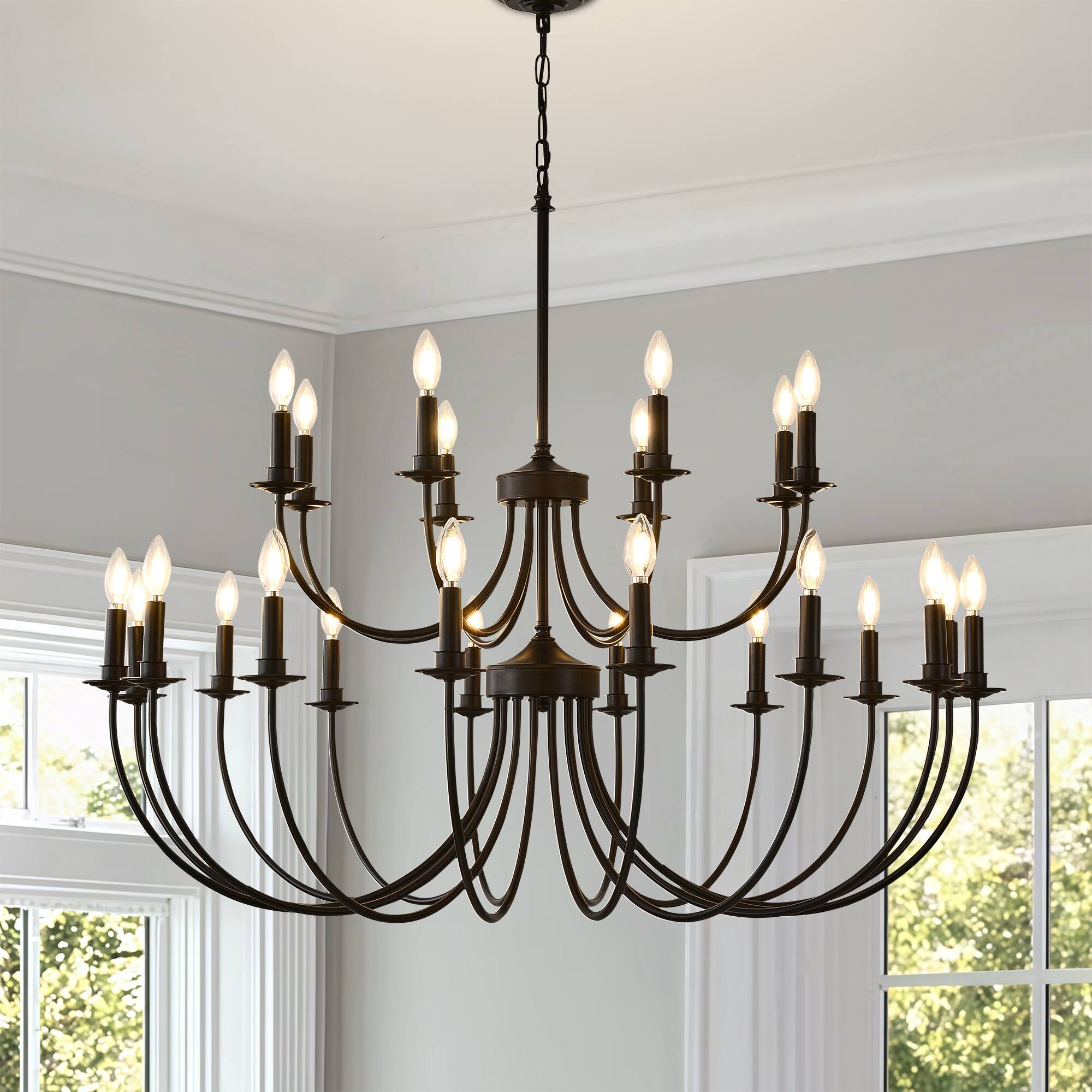 RYHNUYNE - 24 Lights Chandelier, 2-Tier Farmhouse Chandeliers for Dining Room, Large Industrial Candle Pendant Light Fixtures - Black price history on PriceWatchPro