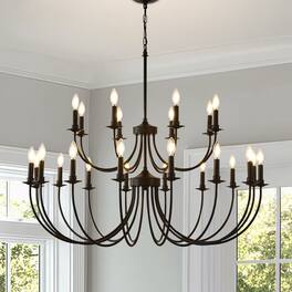 RYHNUYNE - 24 Lights Chandelier, 2-Tier Farmhouse Chandeliers for Dining Room, Large Industrial Candle Pendant Light Fixtures - Black