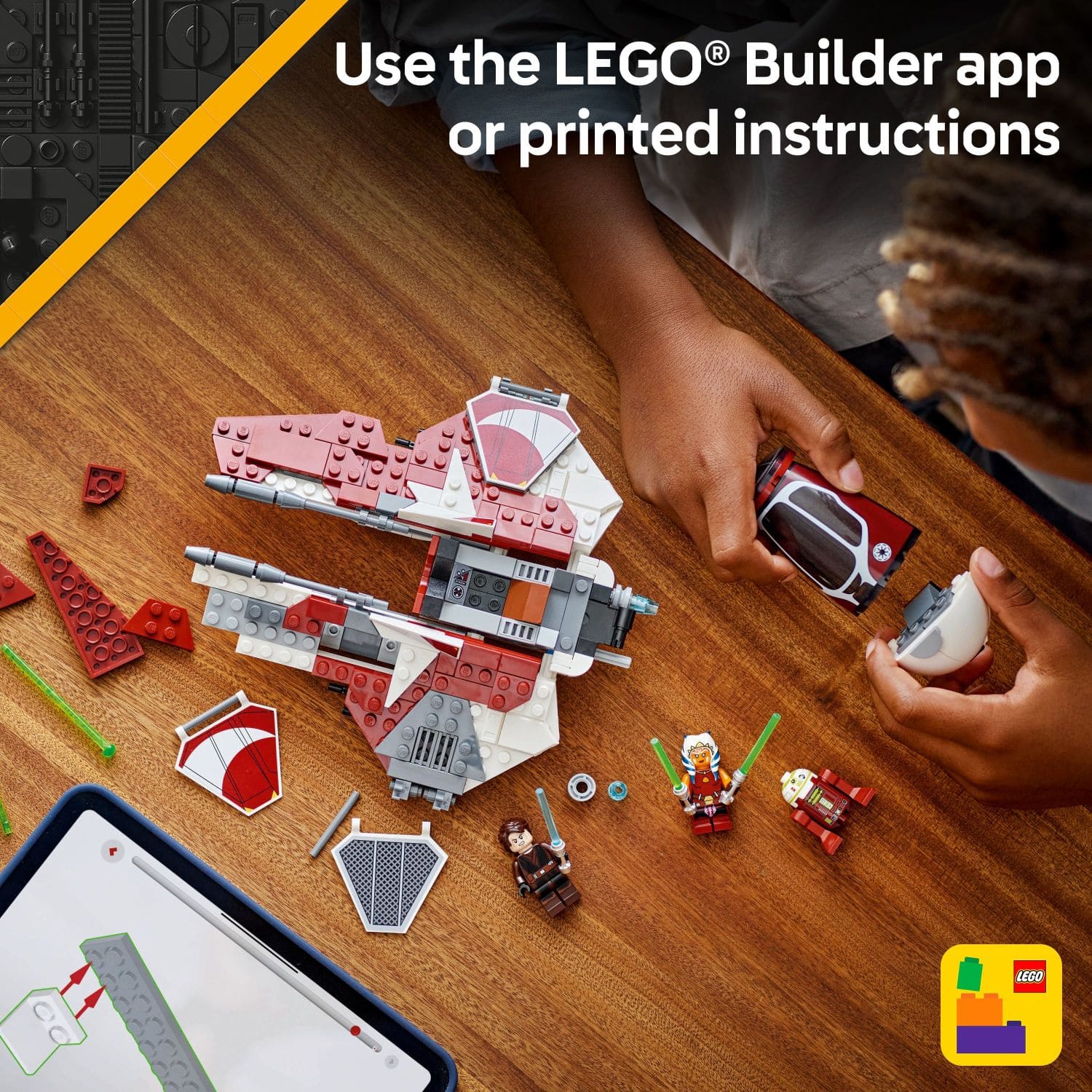 Use the LEGO Builder app or printed instructions to build your LEGO model.
