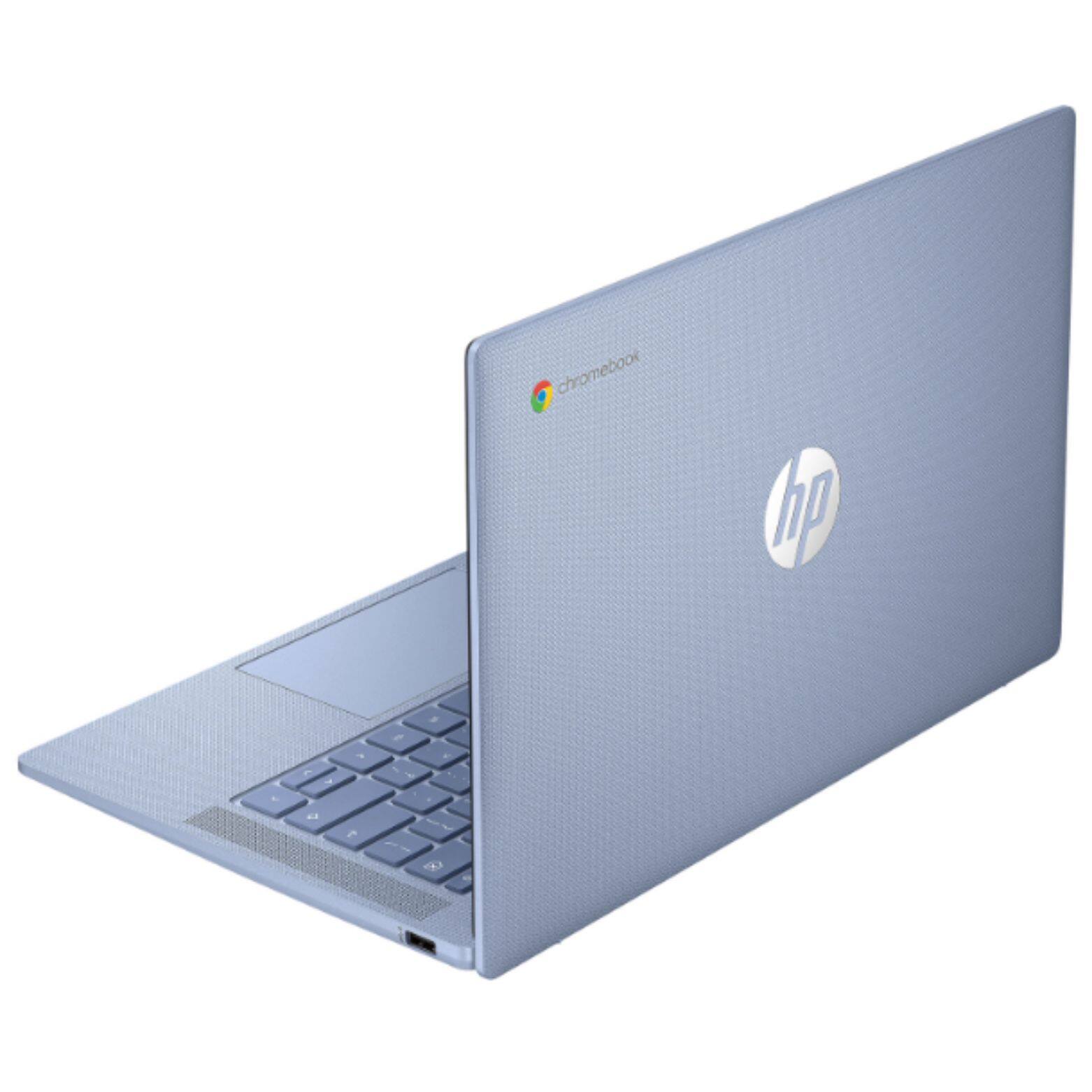 Alt View 3. HP - Chromebook 14a-nf0008ca 14" FHD Intel Processor N100 0.8 GHz up to 3.4 GHz 4GB RAM 128GB UFS ChromeOS - Blue.