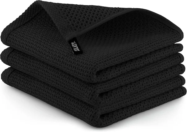Front. Zulay Kitchen - Zulay Kitchen Towels 3 Pack Waffle Weave - 13 x 28 Inch Super Absorbent Dish Towels for Kitchen - Black.
