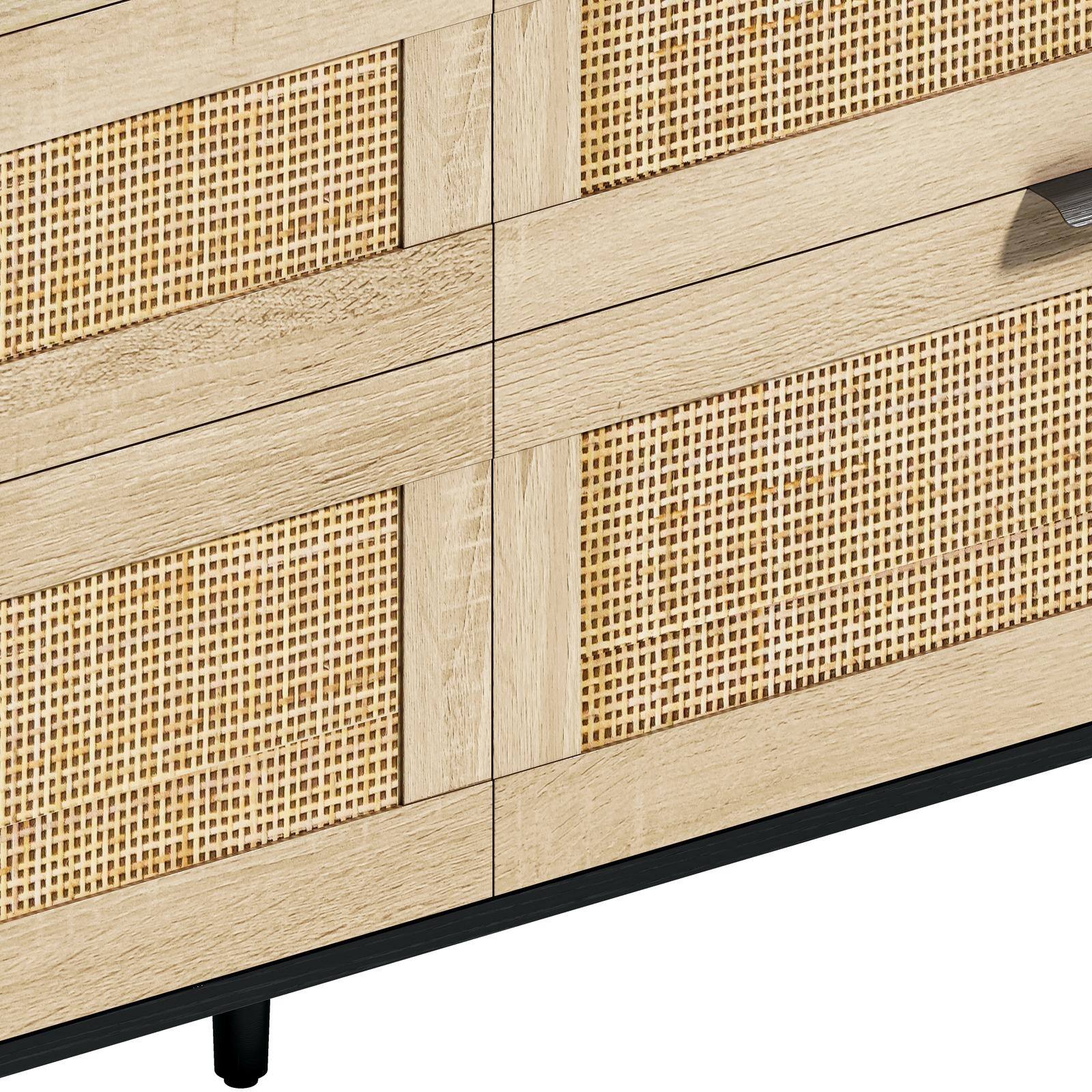 Alt View 4. Spaco - Spaco 59" Rattan 6-Drawer Dresser, Metal Handle and Wood Legs, for Bedroom, Living Room, Hallway - Black.