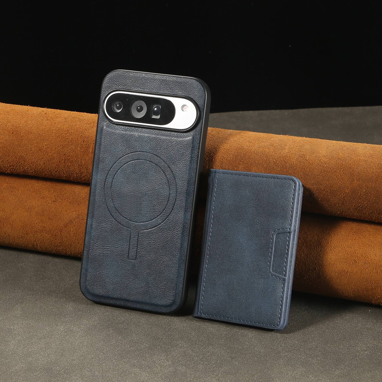 Back. Dteck - 2 in 1 Detachable Magnetic Case For Google Pixel 10 Pro/10, Shockproof 5 Card Slots Kickstand PU Leather Flip Cover - Blue.