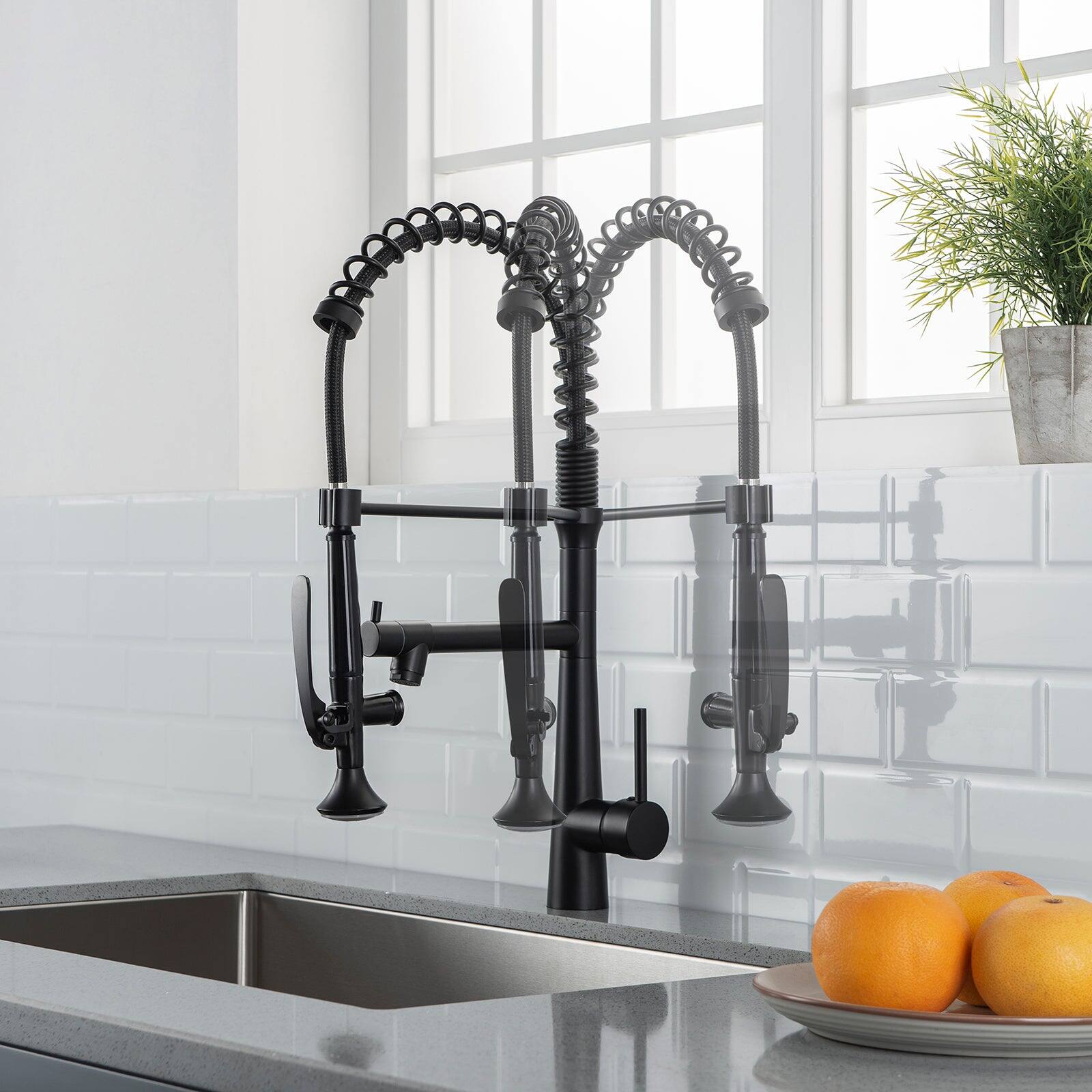 Alt View 5. Boyel Living - Matte Black Pull Down Sprayer Kitchen Faucet with Pot Filler and Water Supply Lines - Matte Black.