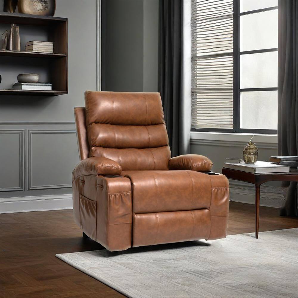 Back. Ropilly - Ropilly electric power lift recliner chair, brown pu leather massage recliner, 21 inch wide seat lift chair - Brown.