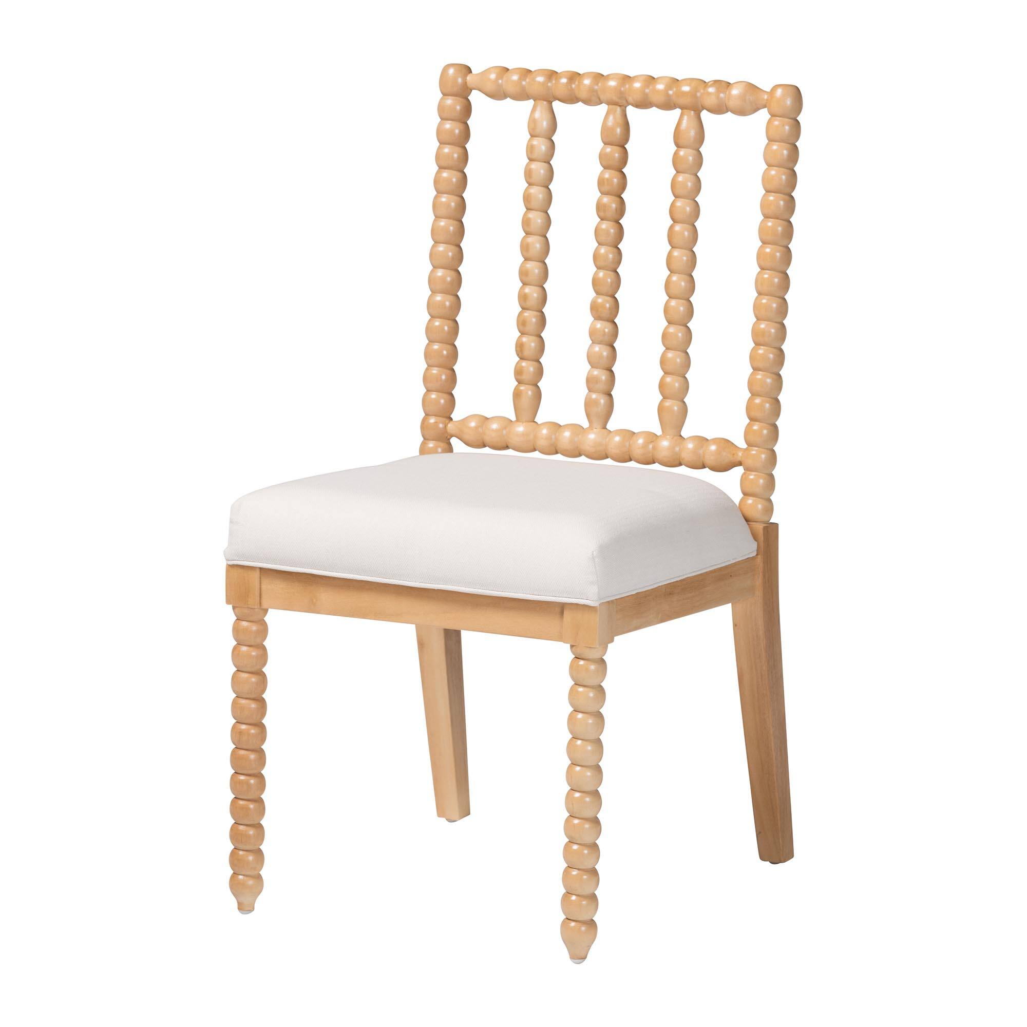 Front. bali & pari - Deya Bobbin Dining Chair - Wood Side Chair with Upholstered Seat and Spindle Backrest - Natural Brown/White.