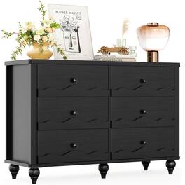 Aheaplus - 43-inch Modern 6-Drawer Dresser with Scalloped Front for Bedroom & Living Room Storage - Black