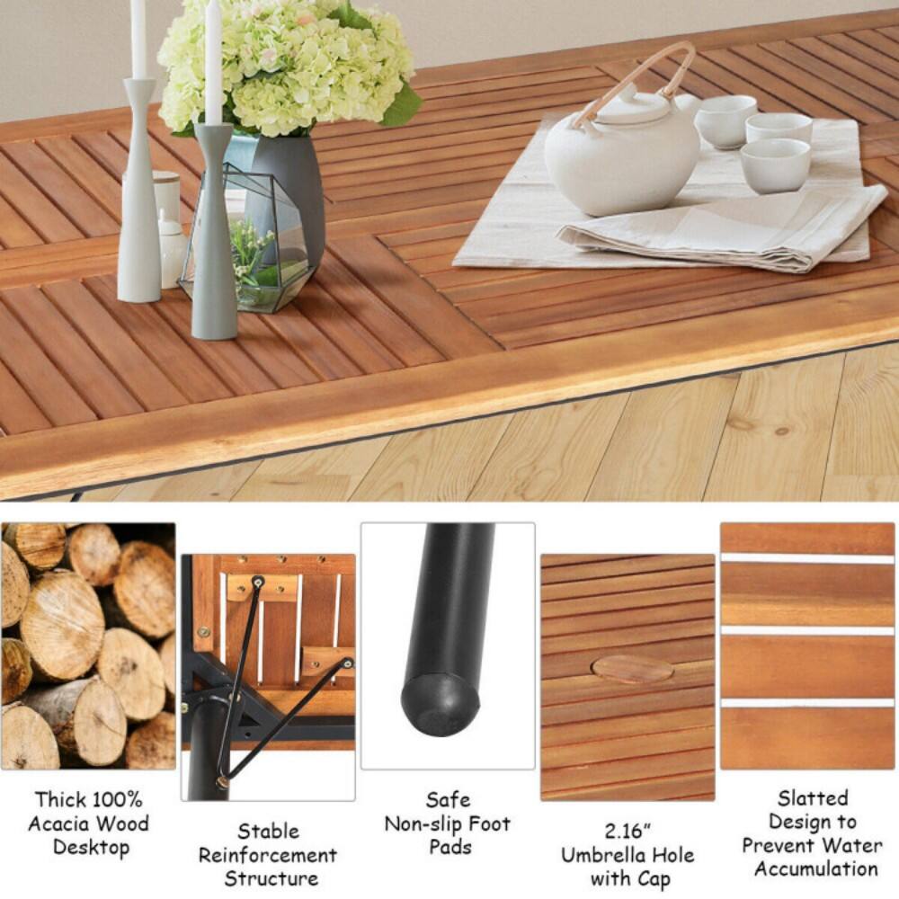 Thick 100% Safe Acacia Wood Stable Non-slip Foot Desktop Reinforcement Pads Structure 2.16" Umbrella Hole with Cap Slatted Design to Prevent Water Accumulation