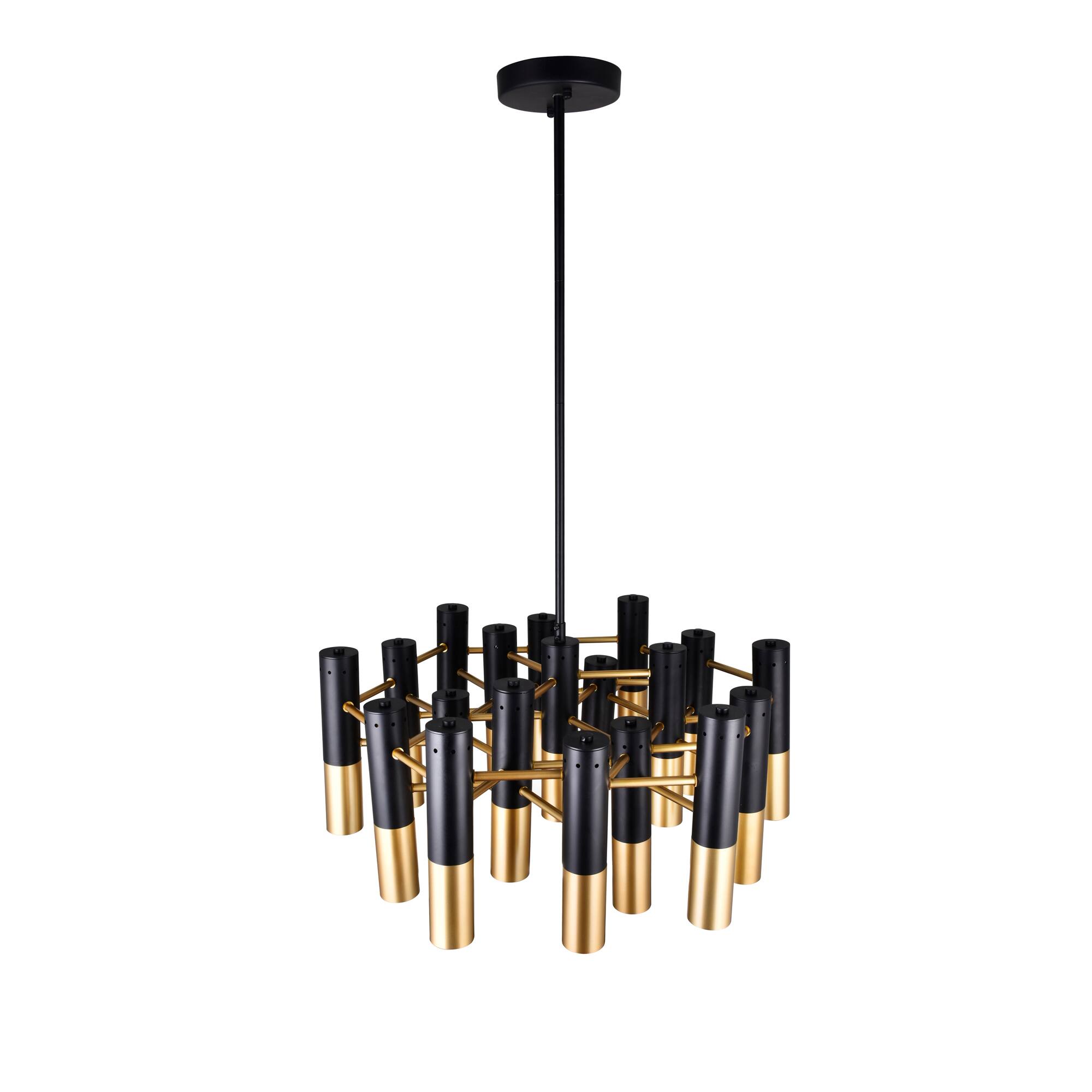 Angle. CWI Lighting - Anem 19 Light Down Chandelier With Matte Black & Satin Gold Finish - Matte Black & Satin Gold.
