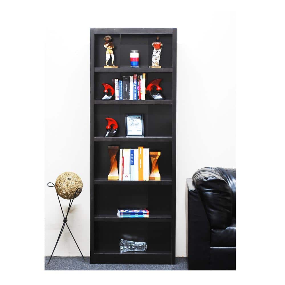 Concepts in Wood - Single Wide Bookcase 6 Shelves Espresso Finish - Brown