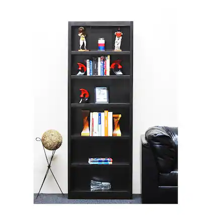 Front. Concepts in Wood - Single Wide Bookcase 6 Shelves Espresso Finish - Brown.