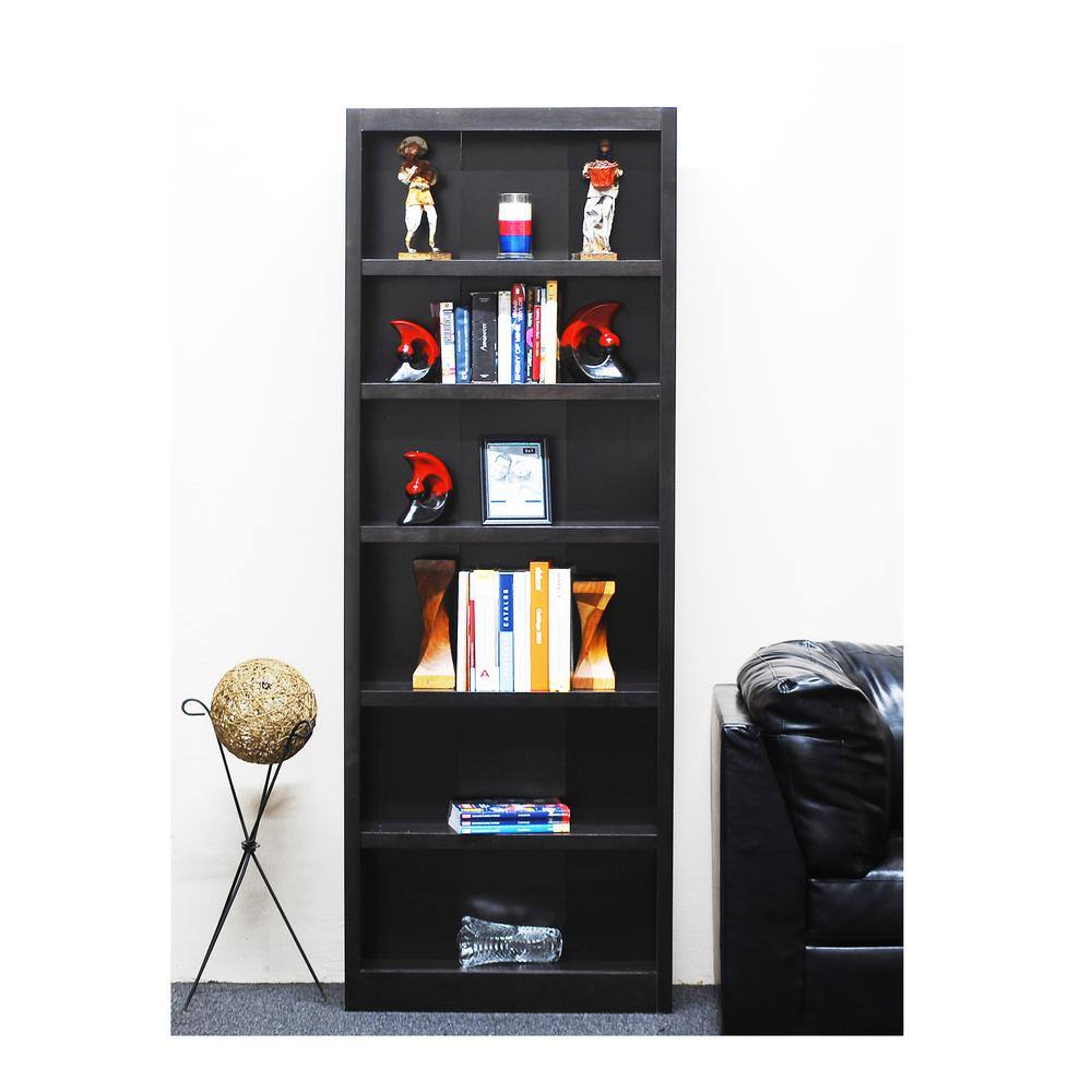 Front. Concepts in Wood - Single Wide Bookcase 6 Shelves Espresso Finish - Brown.