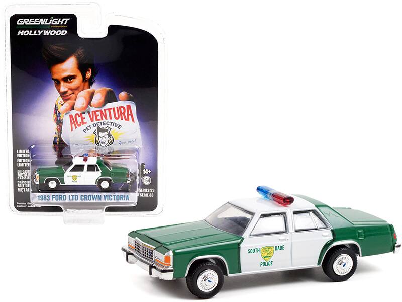 GREENLiGHT  
HOLLYWOOD  

ACE VENTURA  
PET DETECTIVE  

LIMITED EDITION  
EDITION LIMITEE  

1:64  
SERIES 33  
SÉRIE 33  

1983 FORD LTD CROWN VICTORIA  

SOUTH DADE POLICE