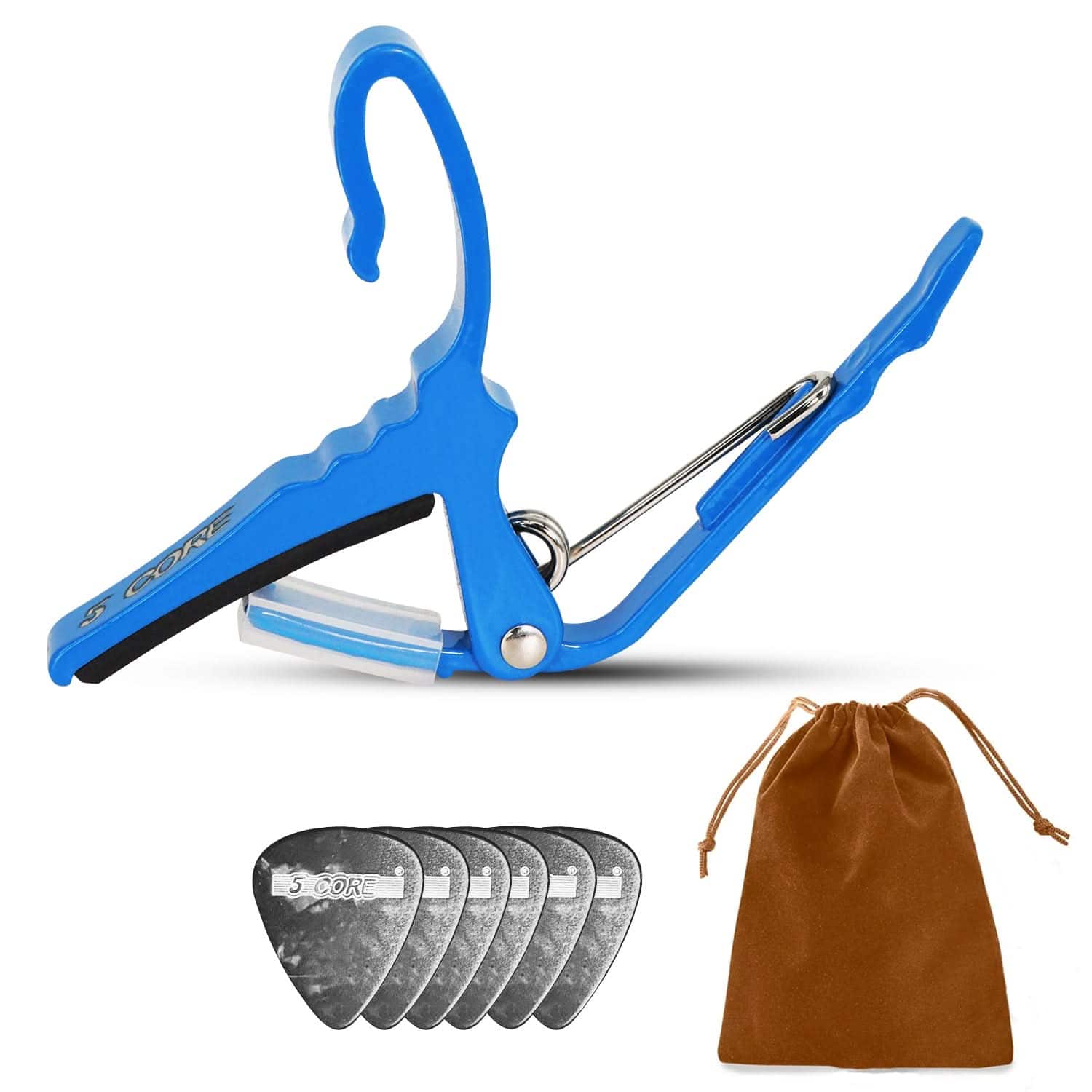 5 CORE - 5Core Capo Acoustic Electric Guitar String Clip + 6Pcs Guitar Picks + Carry Bag - Blue