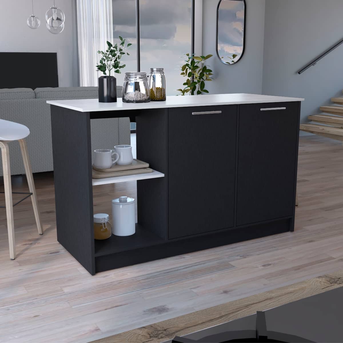 Loheer - Modern Stationary Kitchen Island Large Top Surface - Multi