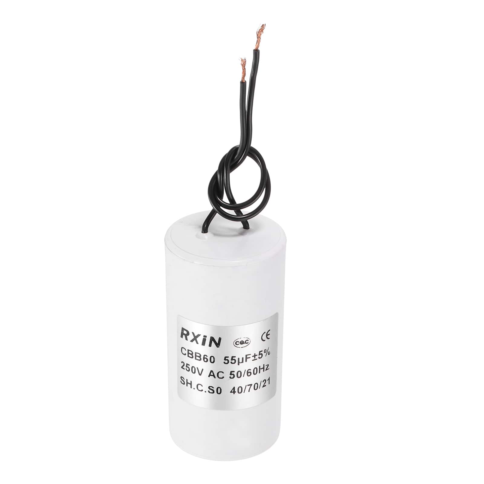 Unique Bargains - 55uF CBB60 Running Capacitor, AC 250V Cylinder 2 Wire for Air Conditioner, Compressor, Washing Machine - White