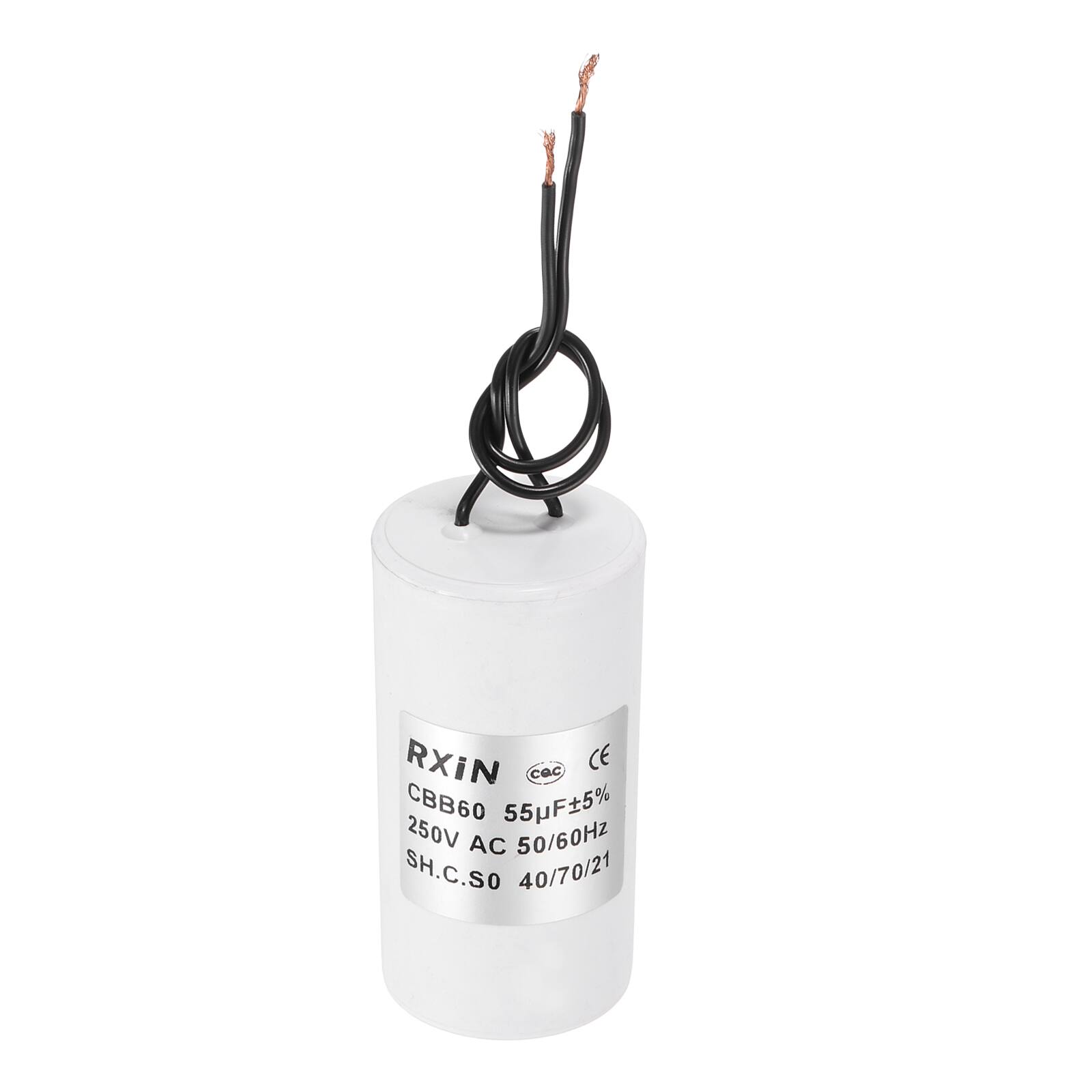 Unique Bargains - 55uF CBB60 Running Capacitor, AC 250V Cylinder 2 Wire for Air Conditioner, Compressor, Washing Machine - White