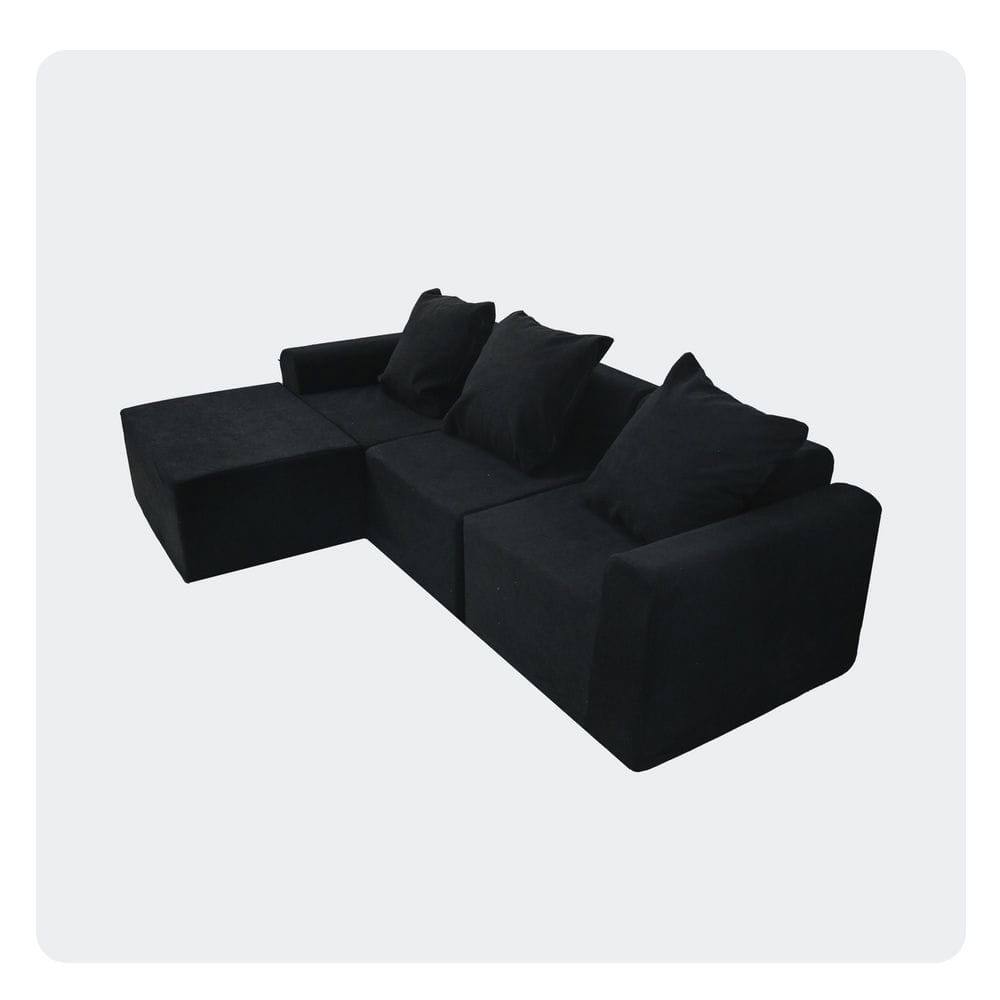 Alt View 2. Kadyn - Convertible Sectional Sofa Set, Microfiber Upholstery with Space-Saving Compression Packaging, Antique Black - Black.