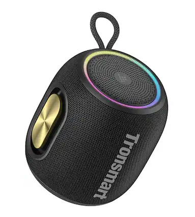 Front. Tronsmart - T8 Mini Ultra-Portable Bluetooth Speaker, 16W Big Bass, 360° Sound, IPX7 Waterproof, 20H Playtime, Custom EQ & Light - Black.