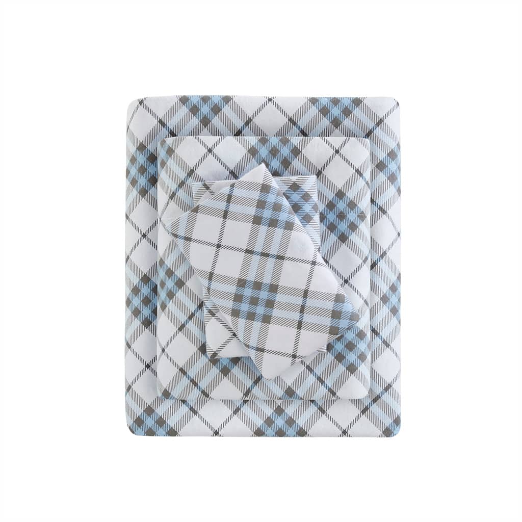 Gracie Mills - Persephone Cotton Flannel Sheet Set - Blue Plaid