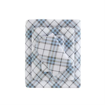 Front. Gracie Mills - Gracie Mills Persephone Cotton Flannel Sheet Set - Blue Plaid.