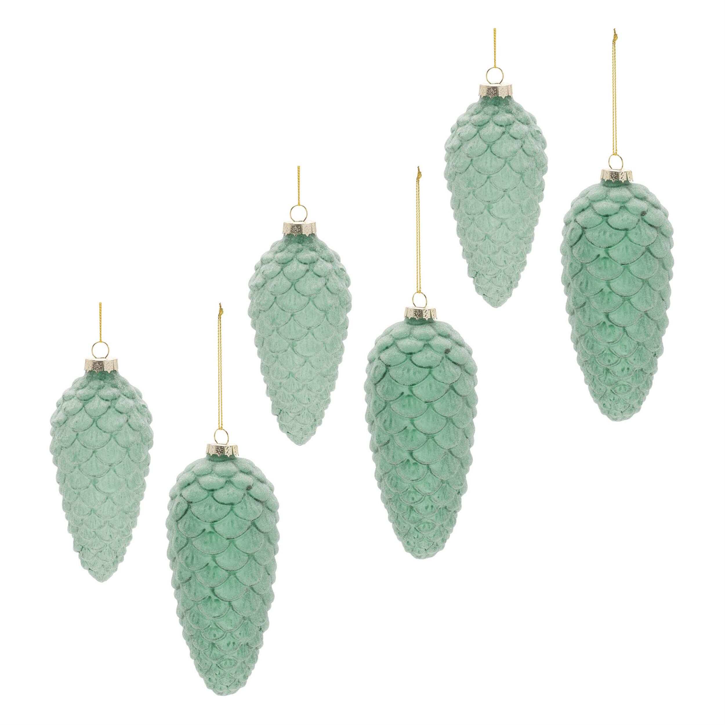 Alt View 2. BreeBe - Frosted Glass Pinecone Ornament (Set of 6) - Green.