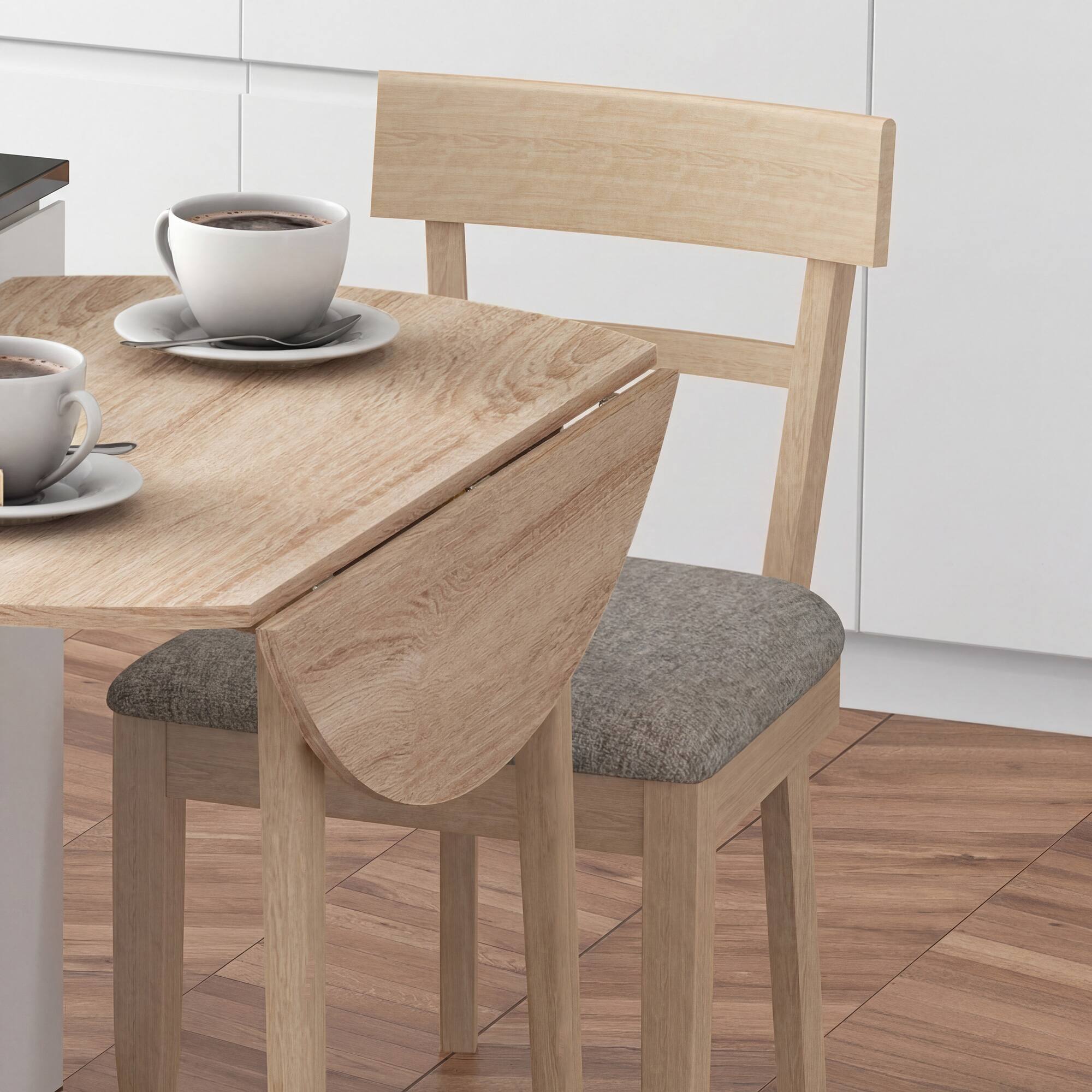 Alt View 8. Homcom - Dining Table, Round Drop Leaf Kitchen Table for Small Spaces with Wood Legs - Oak.