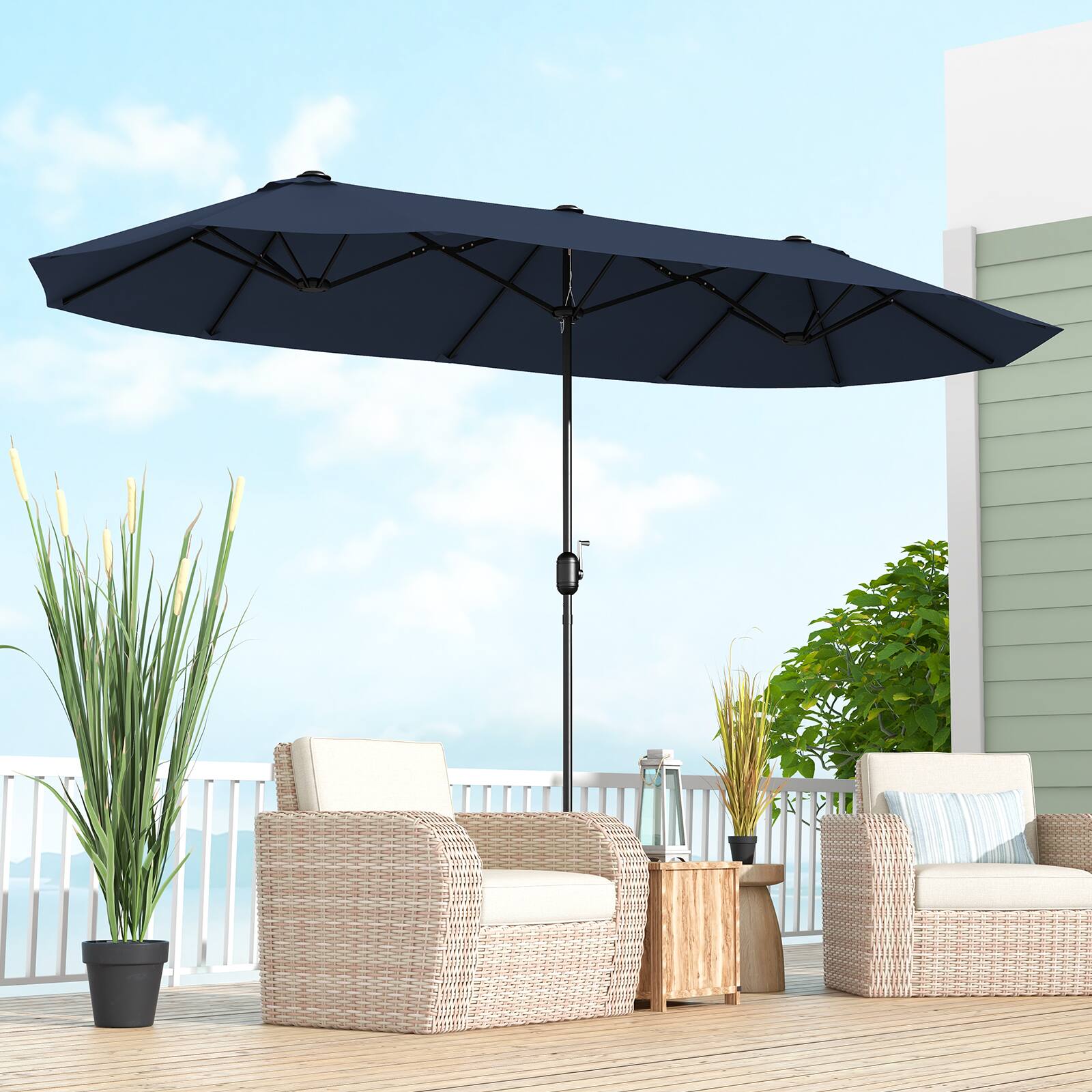Alt View 3. Gymax - Gymax 13FT Double-sided Patio Umbrella w/ Crank Handle Umbrella Base Safety Lock Navy - Navy.